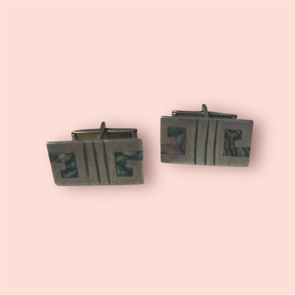 TAXCO vintage sterling silver cufflinks abalone geometric